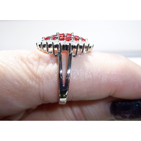 925 STERLING SILVER Simulated Garnet Cubic Zirconia Marquise Ring - Picture 6 of 16